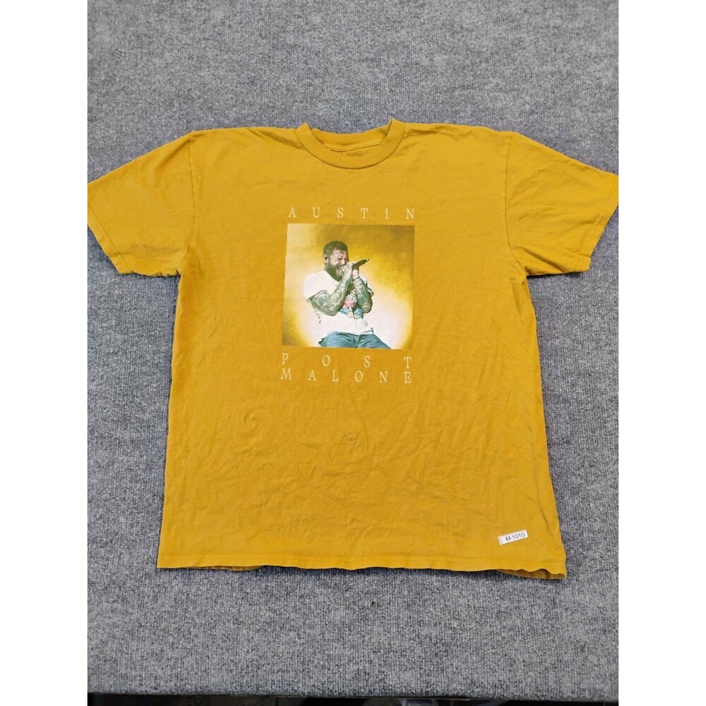 Post Malone Austin Tour 2023 T-Shirt Yellow Concert Tee Size Large